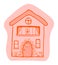 Hand drawn doodles cartoon house with cute door decor. Orange bulding vector illustration