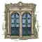 Hand drawn double window, green frame. Vintage artistic architecture window