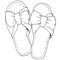 Hand - drawn drawing of cozy women`s Home Slippers with bows. Doodle vector. black line isolated on white background