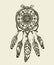 Hand drawn dreamcatcher with feathers. Vintage Indian amulet ethnic patterns