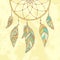 Hand drawn Dreamcatcher on textured paper background. Native Indian talisman.