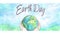 Hand-drawn Earth Cradled in Human Hands Against a Watercolor Background for Earth Day