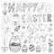 Hand drawn easter doodles set