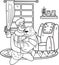 Hand Drawn Elderly man sitting with Shiba Inu Dog illustration in doodle style