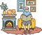 Hand Drawn Elderly reading a book with a cat illustration in doodle style