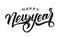 Hand drawn elegant modern brush type lettering of Happy New Year on white background.