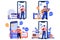 Hand Drawn Engineer or repairman character with smartphone in online repair concept in flat style