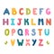 Hand drawn English alphabet. Cute letters with decoration elements. Colored font