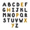 Hand drawn English alphabet. Font. Cute letters with decoration elements