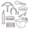 Hand drawn equestrian equipment collection Vector. Horse care accessories.