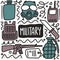 hand drawn equipment military doodle set