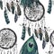 Hand drawn ethnic dreamcatcher seamless pattern.