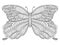 Hand-drawn fantasy striped butterfly coloring page for adults vector illustration