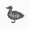 Hand drawn farm bird hipster silhouette. Duck meat