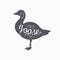 Hand drawn farm bird hipster silhouette. Goose