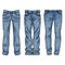 Hand drawn fashion Collection of men`s jeans. Drawing blue jeans