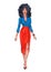 Hand drawn fashion girl illustration. Fashion model in orange skirt. stylish outfit. Cartoon female character.