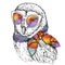 Hand Drawn Fashion Illustration of Barn Owl with sunglasses