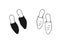 Hand Drawn Fashion Illustration Season Mules. Creative ink art work Summer Outfit Element. Actual vector drawing shoes. Black