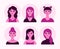 Hand drawn female character icons pack