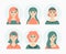 Hand drawn female character icons pack