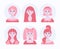 Hand drawn female character icons pack