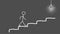 A hand-drawn figure of a little man climbs the stairs. Ladder of success, career, or promotion. The path to the goal