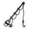 Hand-drawn fishing rod. Spinning rod with reel, line, float and fish hook. Sport fishing tool. Sketch of equipment for camping,