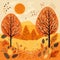 hand drawn flat autumn on an orange background