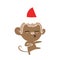 hand drawn flat color illustration of a suspicious monkey wearing santa hat