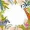 Hand drawn flat exotic flora and fauna frame background
