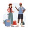 Hand drawn flat tourists with baggages Vector illustration.