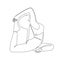 Hand drawn flexible yoga girl in the pigeon pose, one line art,stylized continuous outline.Woman does exercise for health and