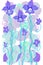 Hand drawn floral garden fantasy in aqua blue and lavenders orchids , growing flowers for art background