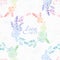 Hand drawn floral seamless pattern in hologram style and rainbow colors. Valentines day background. Handwritten love