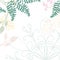 Hand drawn floral vector with lace design element and pastel nature illustrations of green ferns ivy and flowers