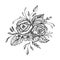 Hand drawn flowers bouquet black on white