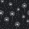 Hand Drawn Fluffy Dandelion Silhouettes Seamless Pattern, Endless Background with Dandelions Seeds