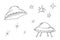 Hand-drawn flying saucers,UFO and stars.Alien aircrafts,spaceships to travel through space.Doodle style,simple minimalistic