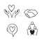 Hand drawn Friendship and love line icons. Interaction, Mutual understanding and assistance business. Trust handshake, social