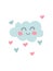 Hand drawn funny cloud with hearts. Unique doodle kids nursery decoration. Organic shapes cover design in pastel colors