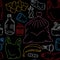 Hand drawn garbage pattern. Unsorted trash background. Background of garbage. Set of different types garbage.