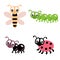 Hand drawn garden insects collection in cartoon style. Perfect for T-shirt, logo, stickers and stationery. Doodle isolated vector