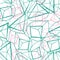 Hand drawn geometric prismatic effect design in pink and green on white. Vector seamless pattern