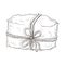 Hand drawn gift illustration. paper wrapped package tied with cord or twine. Vintage engraved gift box icon. present or
