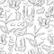 Hand drawn Ginger, root, leaves. Vector  seamless pattern