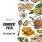 Hand drawn ginger tea social media poster template, sketch vector illustration on white background.