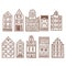 Hand drawn gingerbread houses. Vector sketch illustration