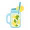 Hand drawn glass of lemonade with sliced lemons and mint. Vector illustration of refreshing beverage, fresh tasty summer