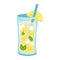 Hand drawn glass of lemonade with sliced lemons and mint. Vector illustration of refreshing beverage, fresh tasty summer